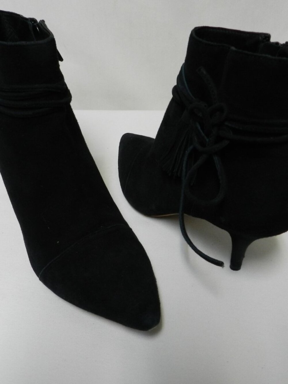 Loeffler Randall Size 7 Suede Tassel zip ankle heeled boots booties black Women
